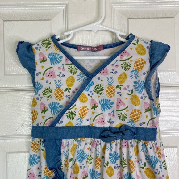 JELLY THE PUG Summertime Mischa Wrap Dress Fruits Pineapple Blue Girl's Size 8 - Picture 3 of 6